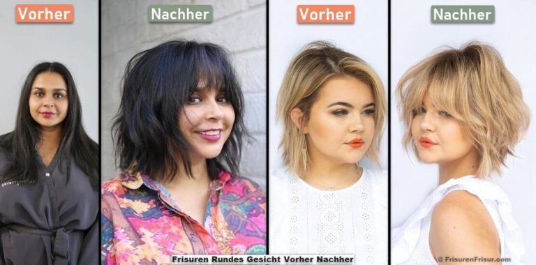 Frisuren für Rundes Gesicht Vorher Nachher Verwandlungen