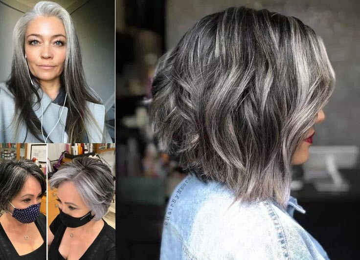Dunkle Haare Grauer Ansatz Strähnen *Einen Auffälligen Look*