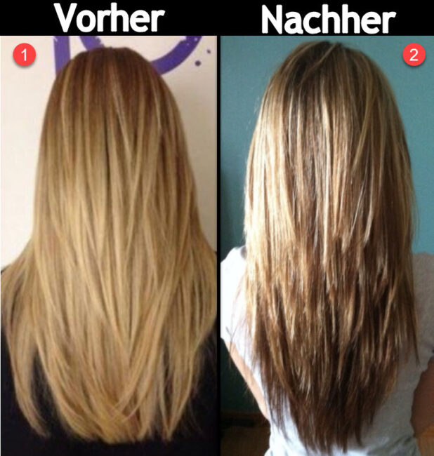 Stufenschnitt Lange Haare Glatt *Anleitung für zu Hause* VorherNacher