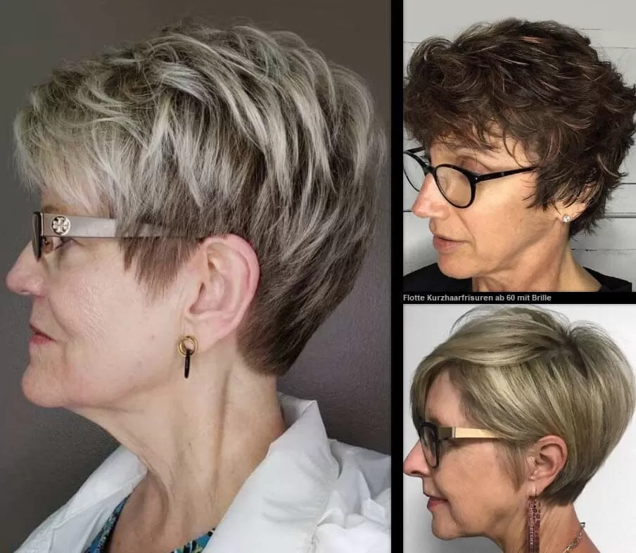 Flotte Kurzhaarfrisuren ab 60 mit Brille **Neueste Ideen Frisuren Frisuren Damen Kurzhaarfrisuren 